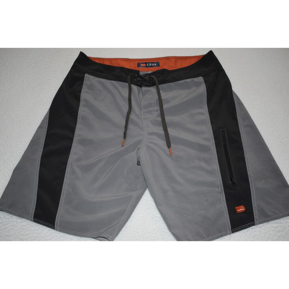 Cova Swimming Board Shorts Mens Size 34 Gray Zip Pocket‎ Polyester Spandex Blend